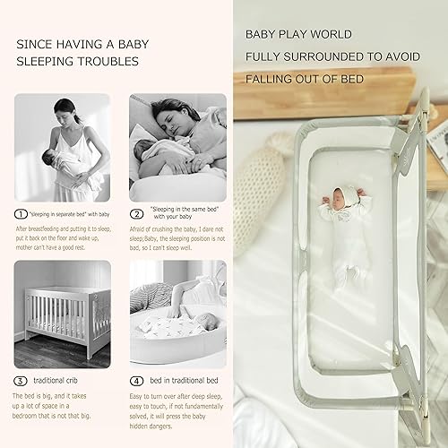 Miniatura 7 de Moisés de noche para Co Sleeper 3 en 1, cuna de bebé, colechos para bebes, fácil de plegar, cama lateral, cuna ajustable de malla para recién