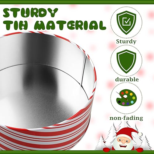 Miniatura 3 de 6 latas de galletas de Navidad con tapas, bastón de caramelo redondo para regalo, recipientes de galletas con tapas de metal, latas grandes,