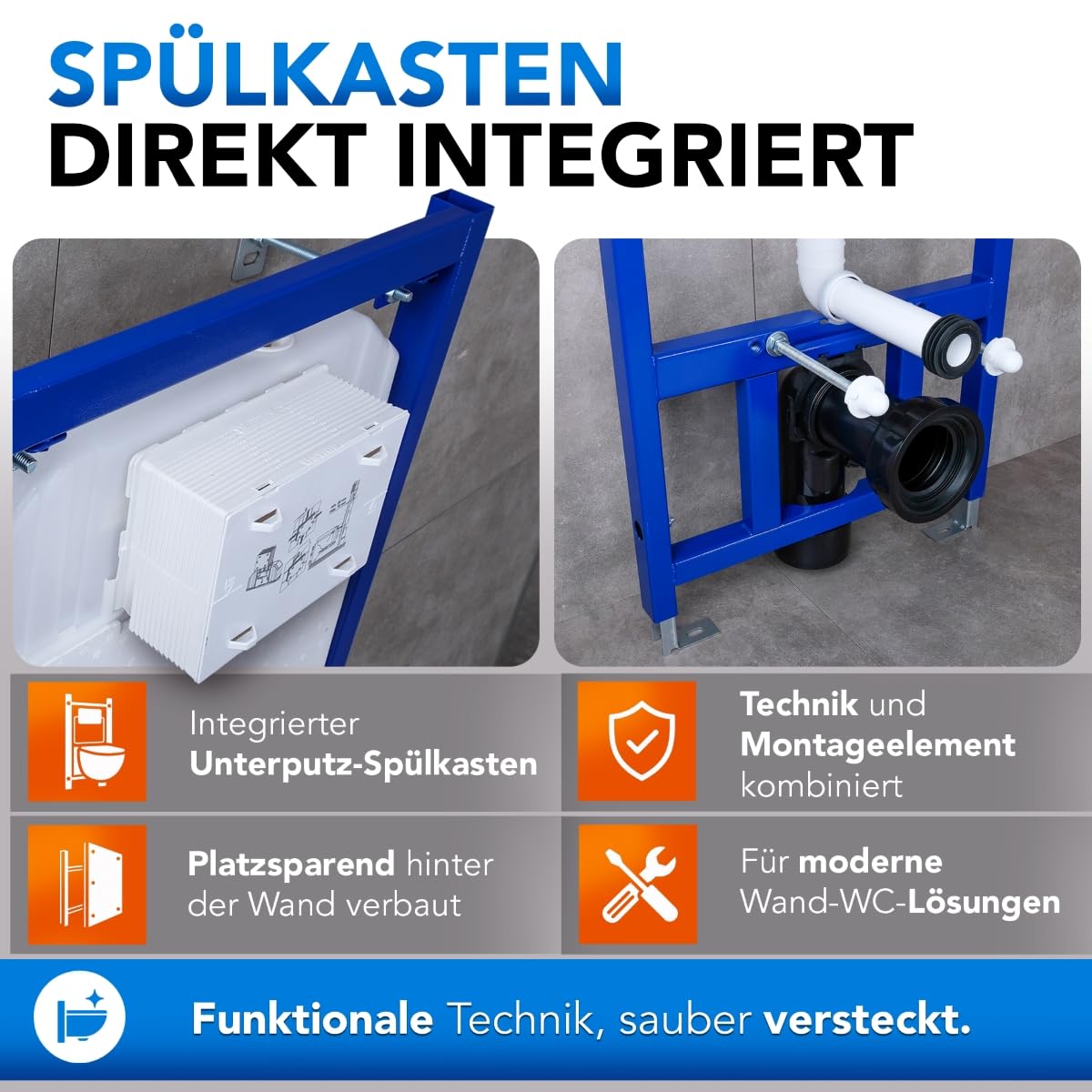 Belvit Vorwandelement WC, 115cm, Stahlrahmen, 3/6L Doppelspülung | Unterputz Spülkasten, 400kg belastbar, vormontiert, Schallschutz, Trockenbau