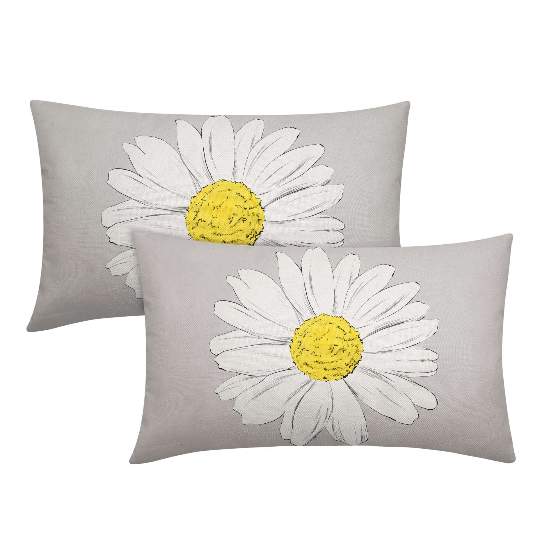 Kawani Daisy Flower Gray Lumbar Pillow Covers 12x20 Inch White Petal Floral Bloom Decorative Pillow Cases Spring Summer Seasonal Cushion Covers Farmhouse Home Decor for Porch Couch Outdoor Set of 2