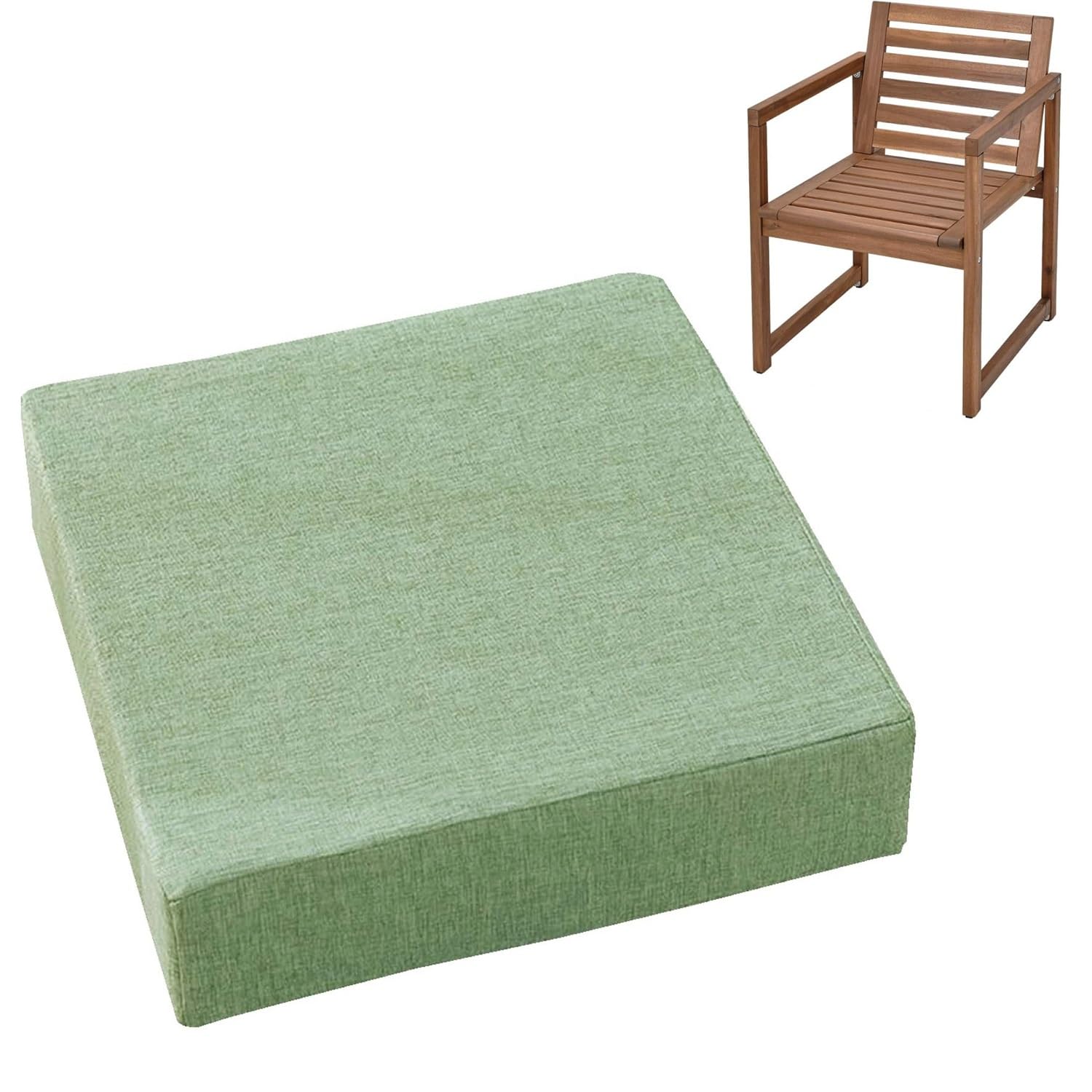 Cushions 45cm x 45cm/50cm x 50cm for Outdoor & Indoor Chair, Square Seat Pad for Garden Chairs High-Density Foam, Anti-Slip, Washable Cover- Patio, Dining, Sofa & Bench Use(Light Green,45x45cmx5cm Thi