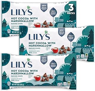 Lilys Hot Cocoa with Marshmallow Flavor Baking Chips 3 packs - No Sugar, Low Carb, Rich & Creamy 35% Cacao, Stevia Hot Cho...
