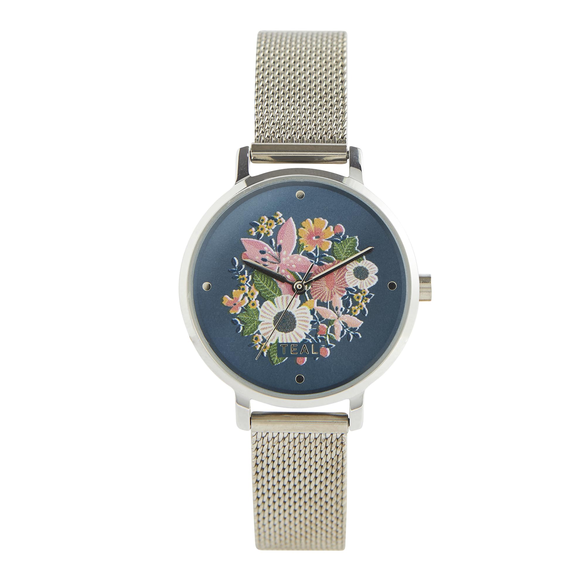 TEAL BY CHUMBAK Round Dial Analog Watch for Women|Wildflower Watch Collection| Stainless Steel Strap|Gifts for Women/Girls/Ladies |Stylish Fashion Watch for Casual/Work - Silver (B0CP41ZQ64) Amazon Price History, Amazon Price Tracker