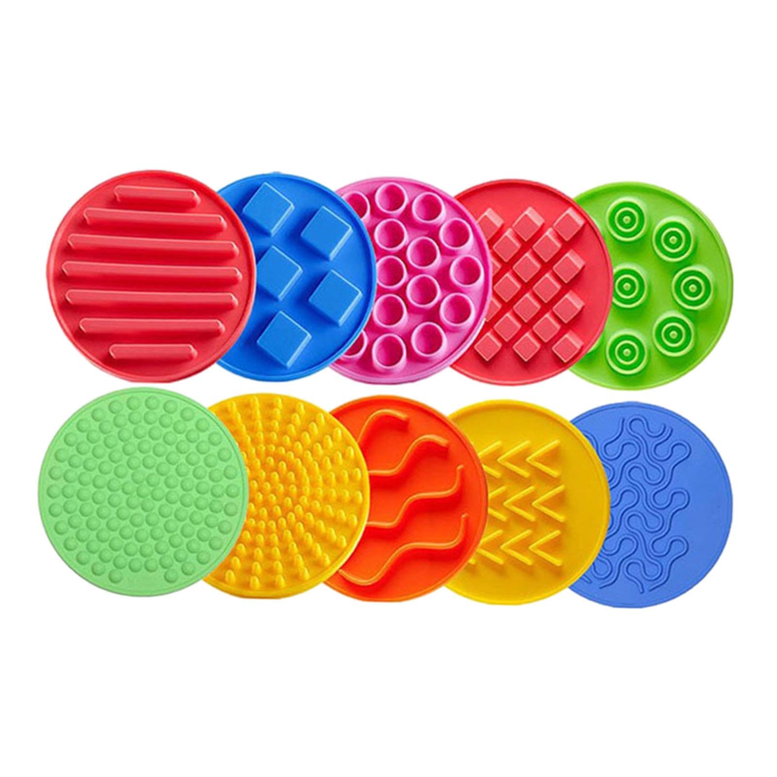 EHJRE 10x Sensory Pads Sensory Discs Mat, Textured Sensory Circles Silicone Sensory Mats for Kids Children Daycare Activity Game