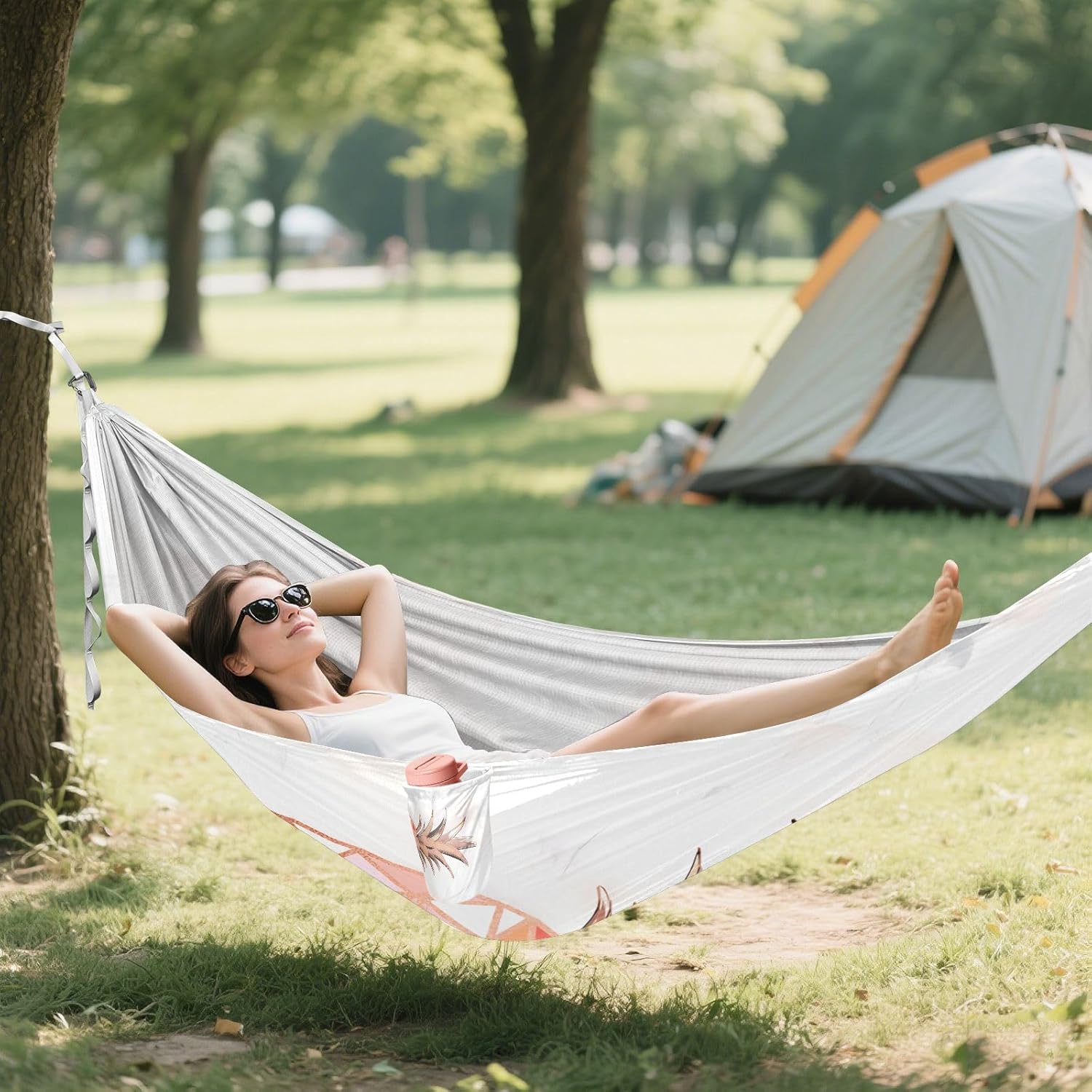 ALAZA Rose Gold Pineapple Marble Camping Hammocks Single or 2 Person 500 lbs Portable Parachute Travel Hammock w/Tree Straps for Hiking Backpacking Indoor Outdoor