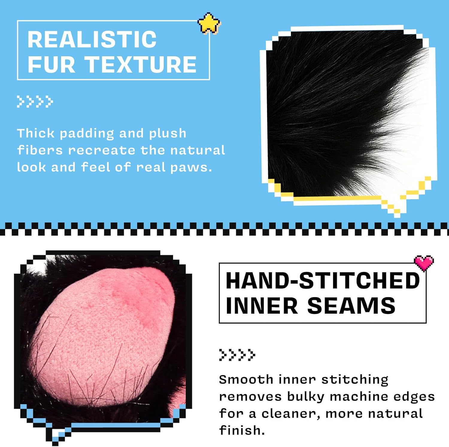 Furry Paws with Built-in Whistle, No-Claws Design, Faux Fur Plush Cat Gloves, Fursuit Paw Gloves for Adults - Image 3