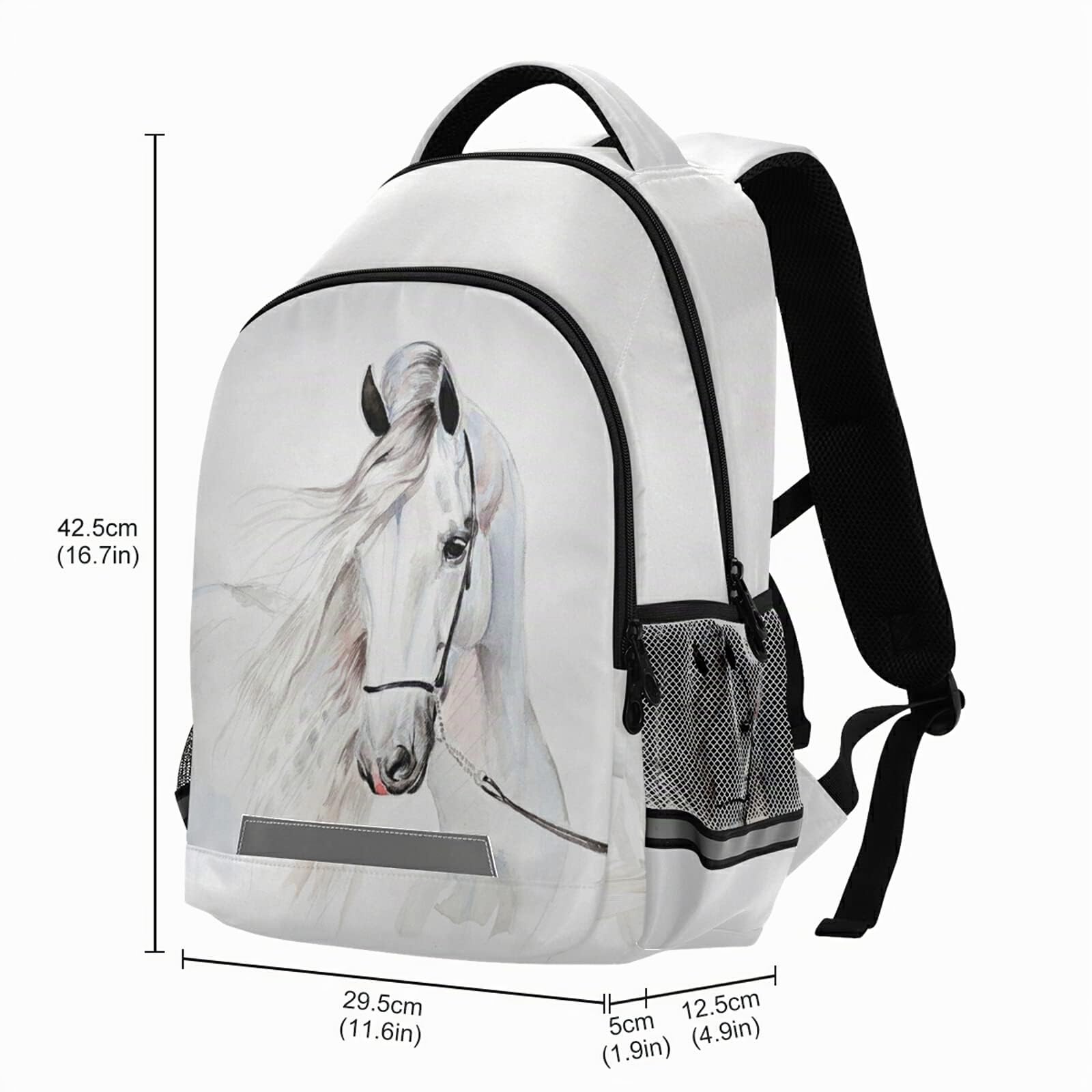 Mochila de caballo blanco para estudiantes, niños y niñas, mochila escolar de viaje, estampado 1, Taille unique