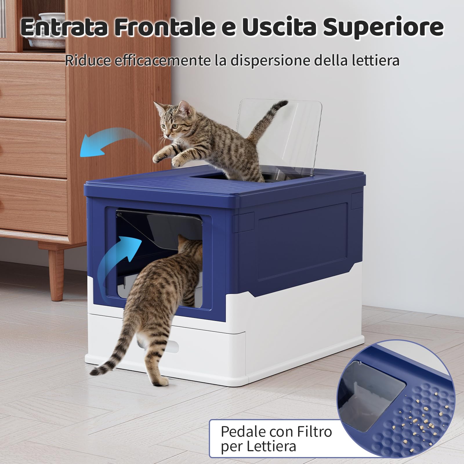 COSTWAY Lettiera per Gatti Pieghevole, Toilette per Gatti Chiusa con Ingresso Frontale e Uscita con Coperchio Ribaltabile, Vaschetta a Cassetto per Gatti Piccoli e Medi sotto 10 kg (Blu)