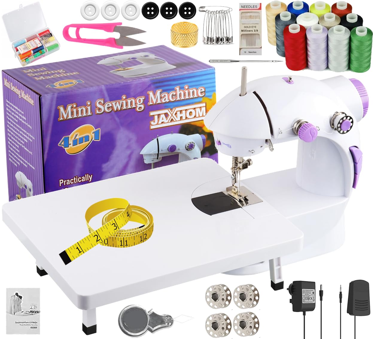 JAXHOM Sewing Machine For Home Tailoring I Silai Machine With Table Set I Stitching Machine For Home Use With Foot Pedal, Adapter And Fully Loaded Sewing Kit Set, Multicolour (B0D9LR79YD) Amazon Price History, Amazon Price Tracker