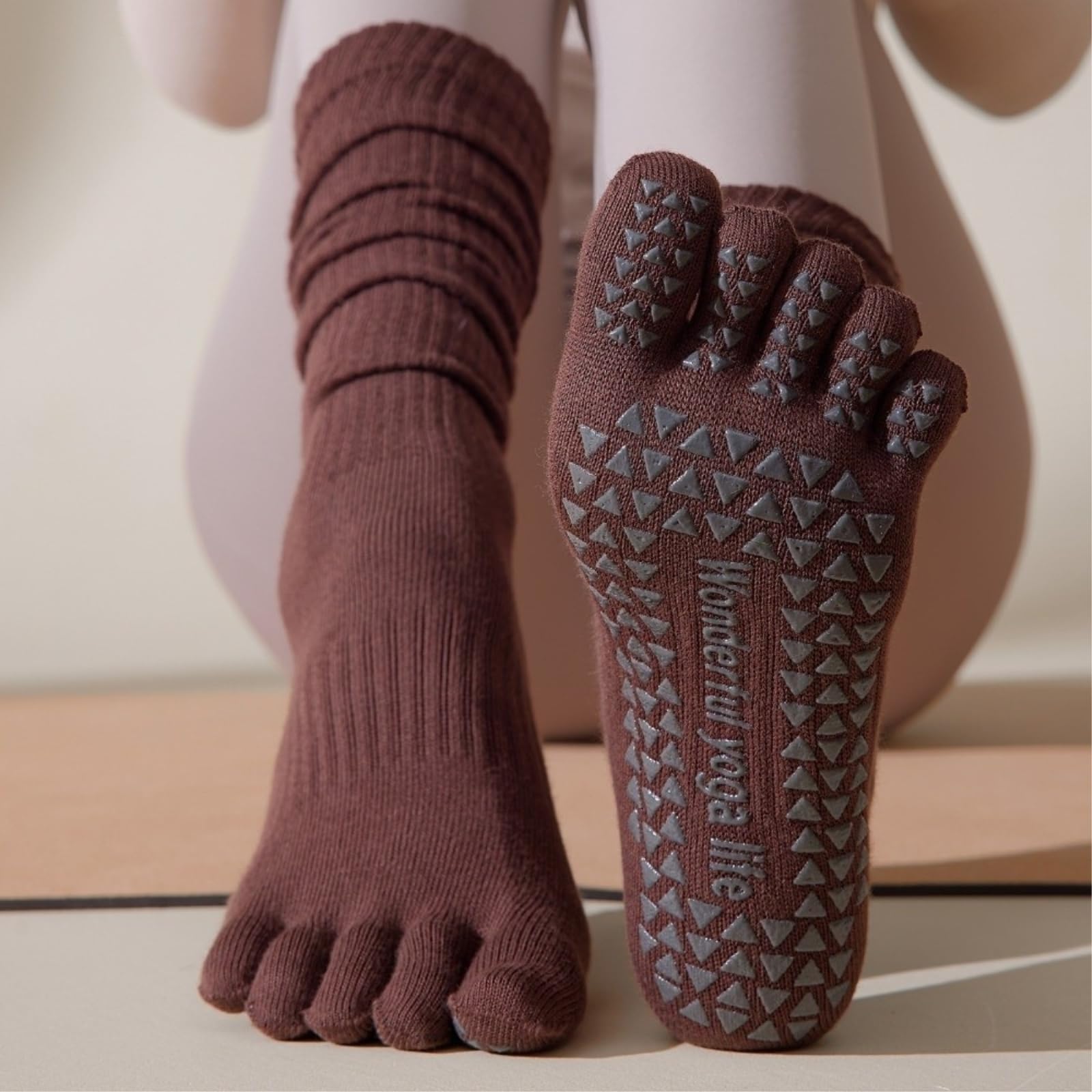 Calcetines Pilates Mujer Antideslizantes 2 Pares De Agarre Yoga Cinco Dedos La Rodilla para Mujeres, Pilates, Algodón Transpirables Barre Y Entrenamiento-Mix(7 Pairs)