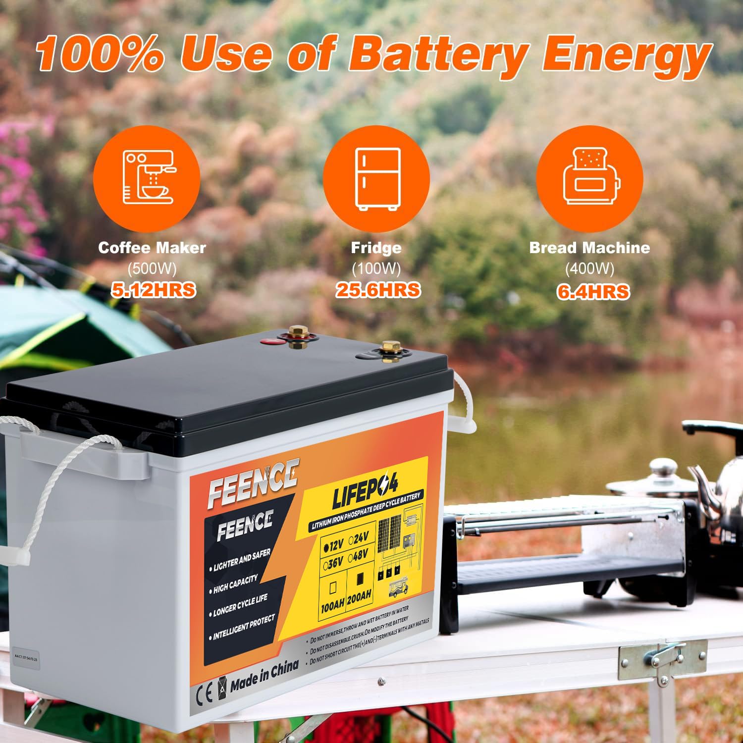 Mini batterie LiFePO4 12 V 200 Ah avec Bluetooth 200 A BMS, 15 000 cycles 2560 Wh, à cycle profond, parfaite pour camping-cars, systèmes solaires, marine, caravanes, applications hors réseau