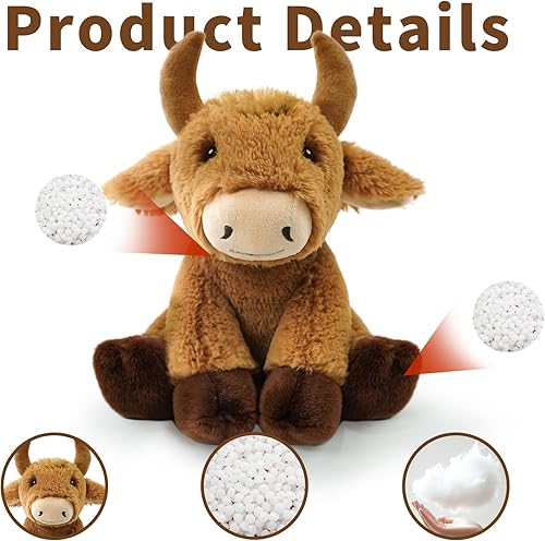 Miniatura 3 de Juguetes de peluche de toro, 8.5 pulgadas, suave y tierno juguete de animales de peluche de toro, lindos y realistas, regalos para niños y niñas,