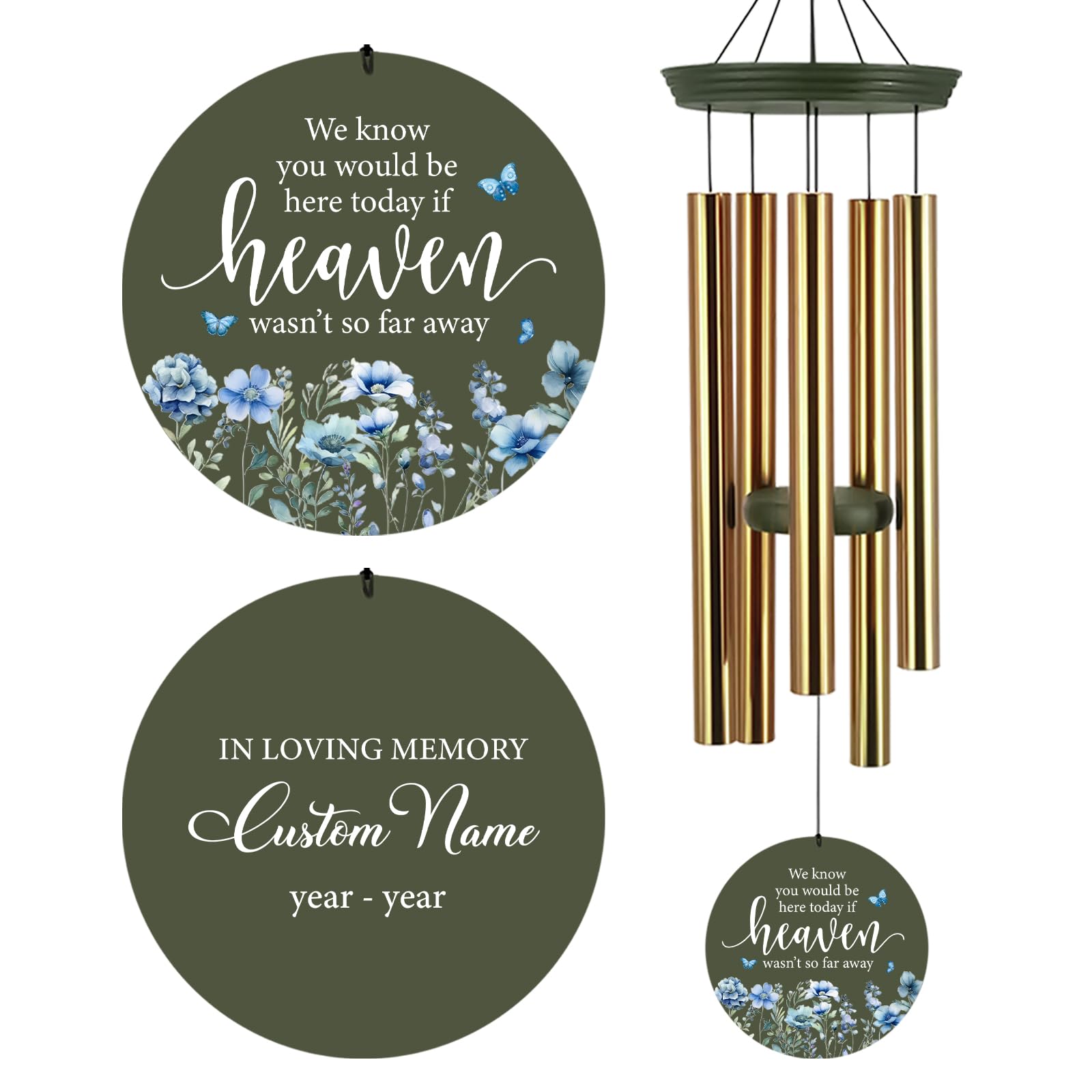 Personalized Memorial Wind Chimes for Outside, Sympathy Gifts Wind Chime for Loss of Loved One, Beautiful Decor with Deep Tone, Ideal for Funeral, Remembrance &amp; Bereavement, Produced in Texas