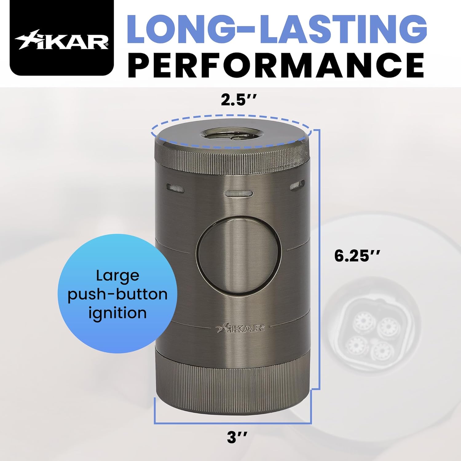 Xikar Volta Tabletop Quad Jet Flame Butane Torch Lighter for Cigars, Gun Metal Gray | High Capacity Tank, Adjustable Flame, Ergonomic Design with Push Button and EZ-Fuel Window