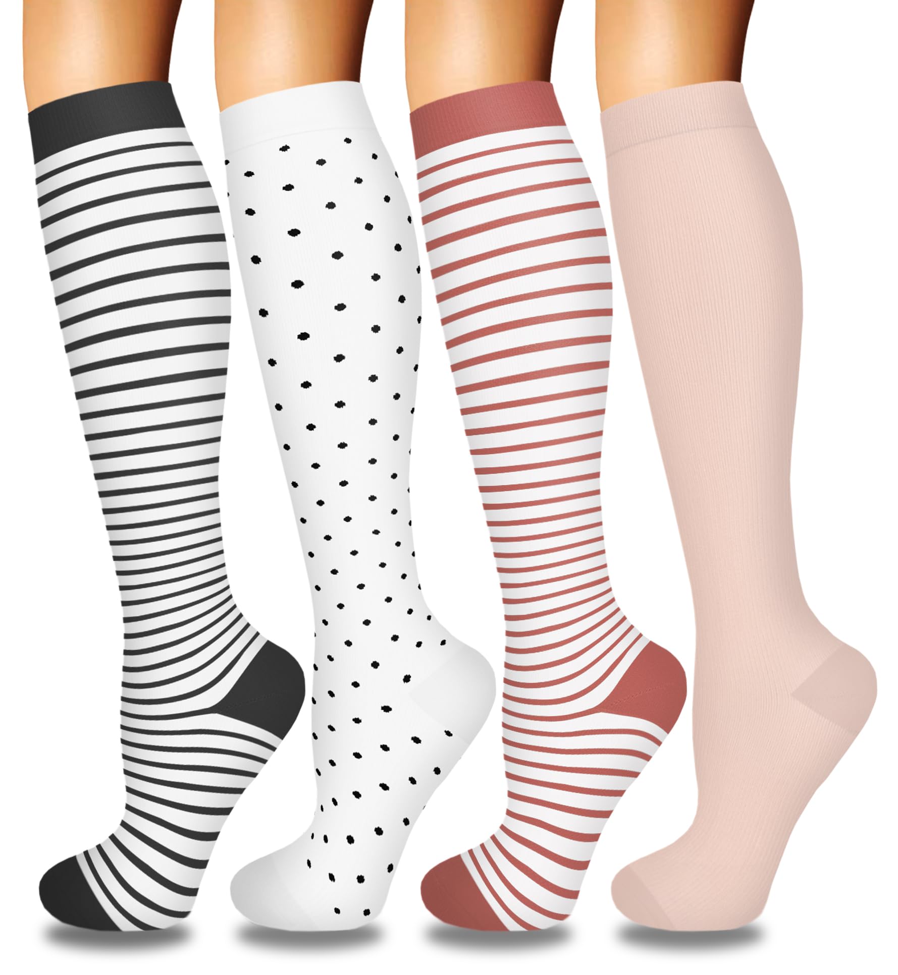 4 Pairs Compression Socks for Women Circulation-Best Support for Nurses,Running,Athletic,Travel
