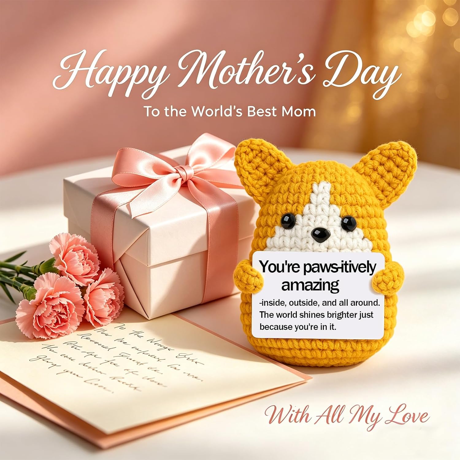 Mini Crochet Corgi Gift for Mothers Day Teacher Appreciation,Emotional Support Inspirational Crochet Dog Stuffed Birthday Gift for Dog Lover Friends,Handmade Positive Puppy Desk Decor