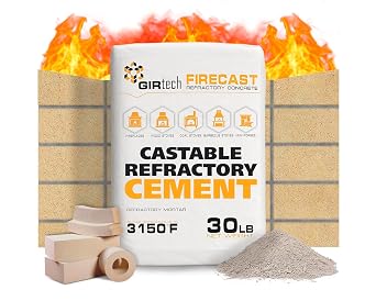 FireCast Castable Refractory Cement Mix 3110 Degree Fahrenheit 30 Lbs High Temperature Heat Resistant Fireproof Mortar Build Repair Pizza Oven Fire Places Forge Kiln Stove