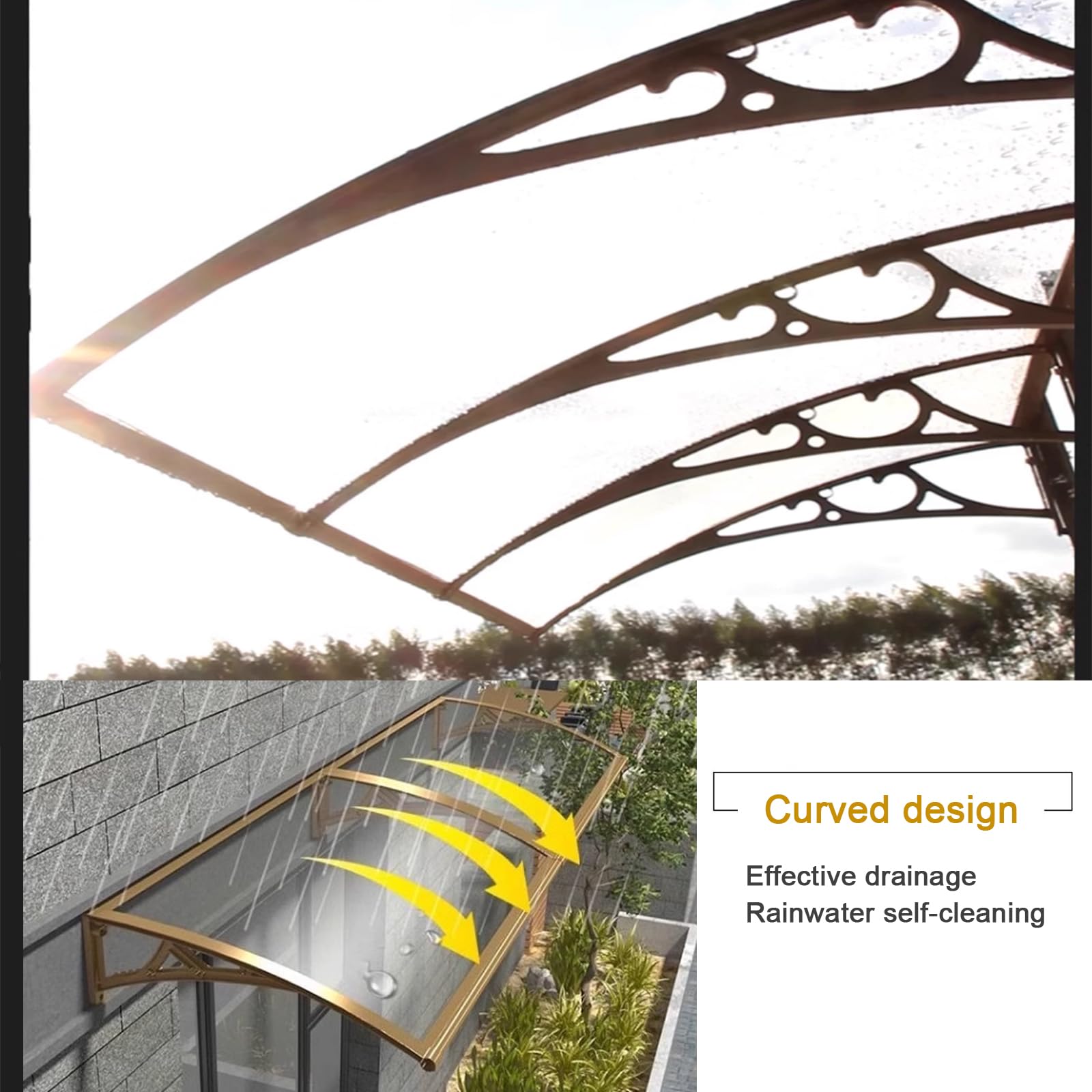Transparentes Aluminium-Türvordach, UV-Schutz, 99 %, 4 Farben, schlankes Design, 120 x 120 cm / 47x47in, strapazierfähiges Polycarbonat und Aluminium, stilvolle Eingangsabdeckung.