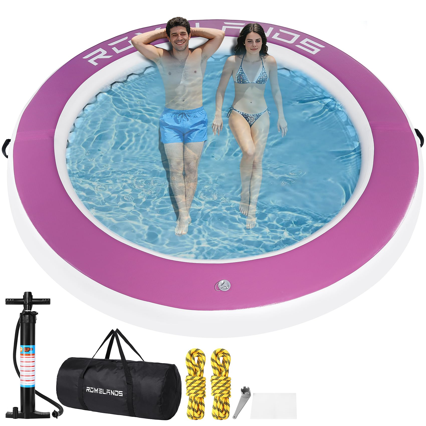 Inflatable Water Hammock Floating Dock, Round Float Ring for Summer Party, Heavy-Duty Raft Platform for Lakes Pools Oceans, Portable Lounger for Adults