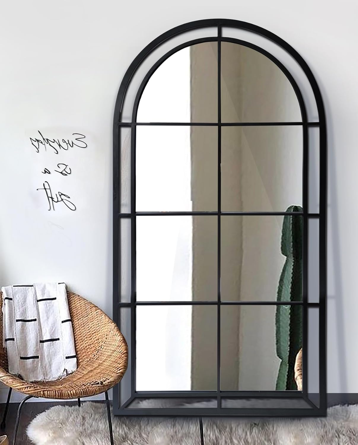 WAMIRRO 28"X53" Arched Mirror,Wall Decorative Black Window Pane Mirrors Decor for Wall Mouted/Fireplace/Entryway/Hallway/Living Room/Bathroom