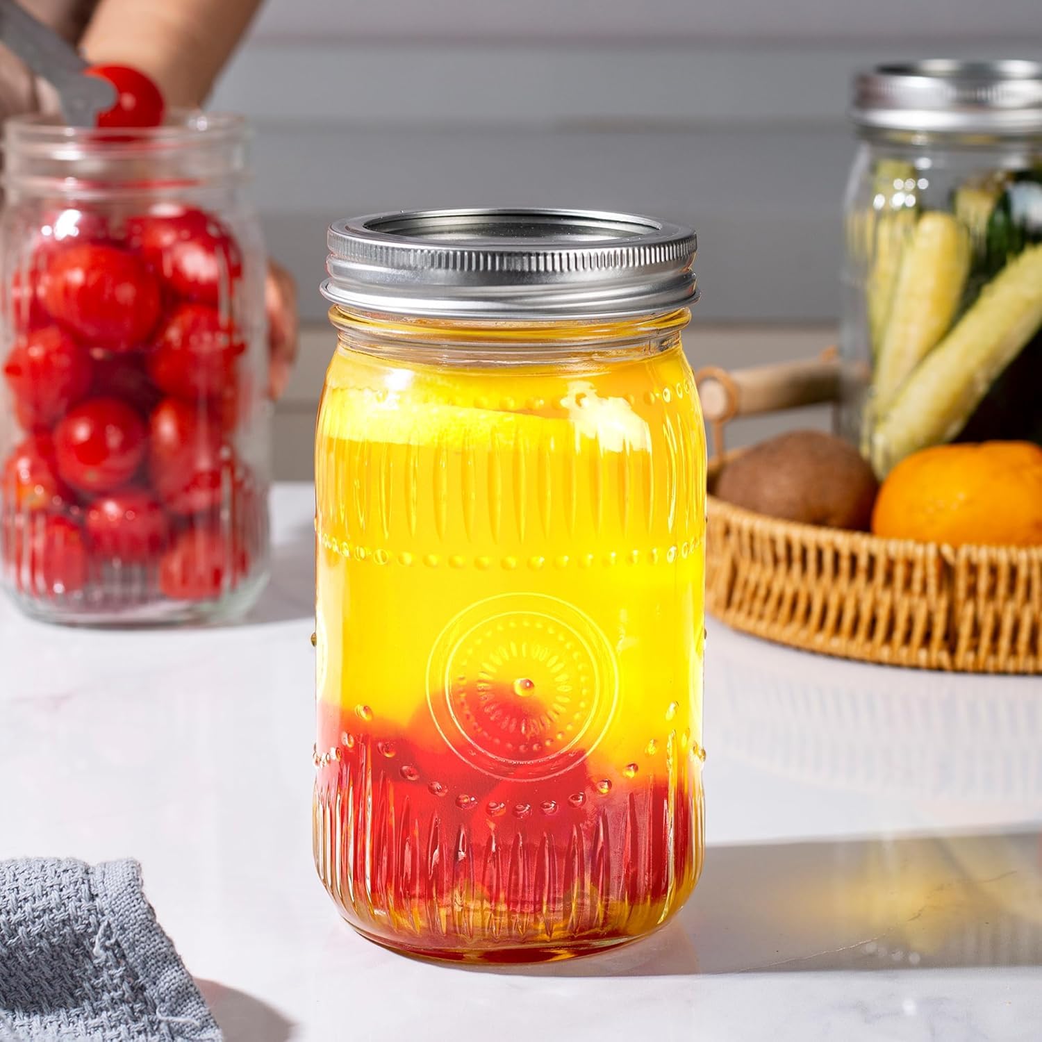 Pack de 4 Tarros de Cristal con Tapa, Vasos con tapón de rosca