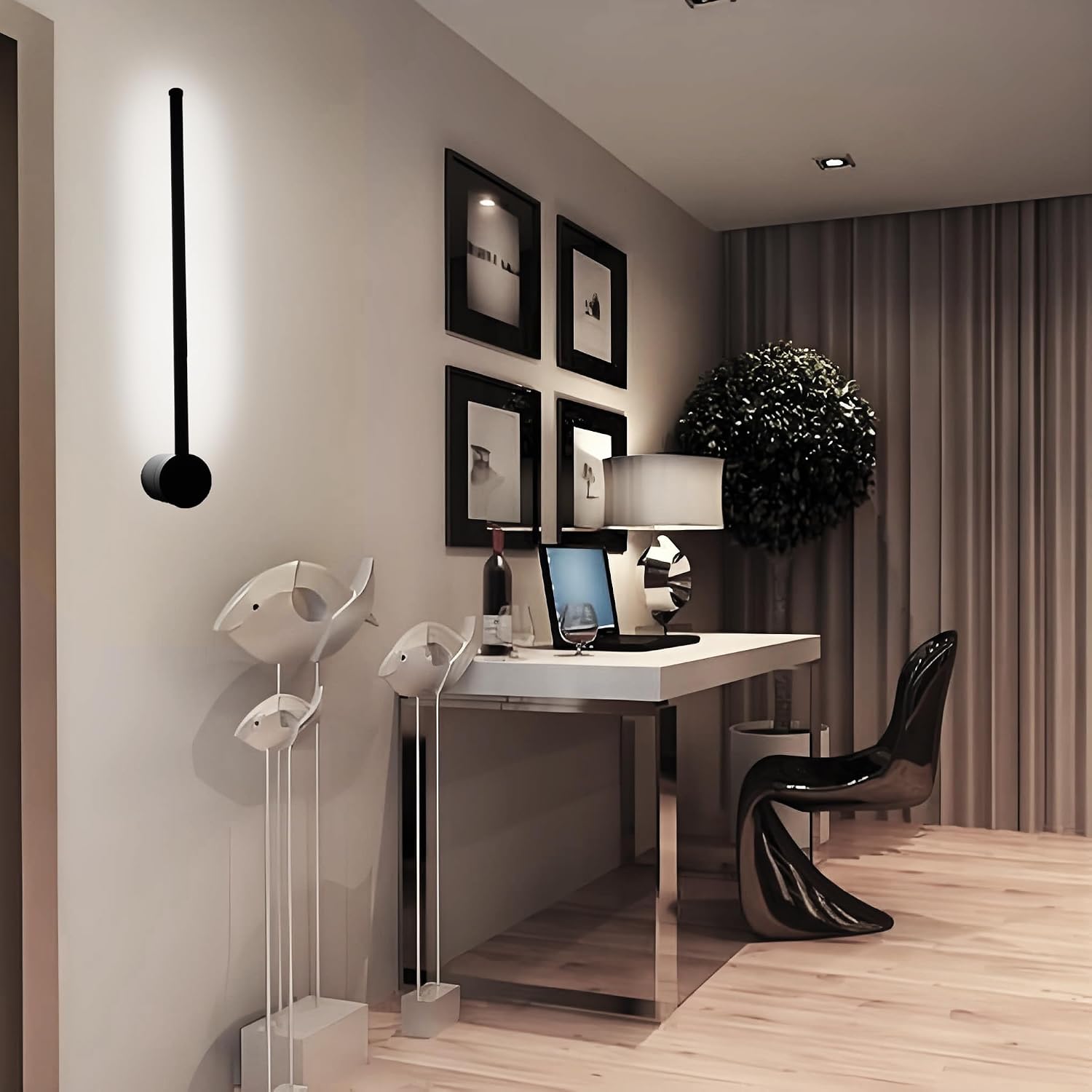 Kawell 12W Indoor LED Wall Light Bar Rotatable Wall Lamp Modern Hardwired Wall Sconce Black for Bedroom Living Room Stair Study, Cold White