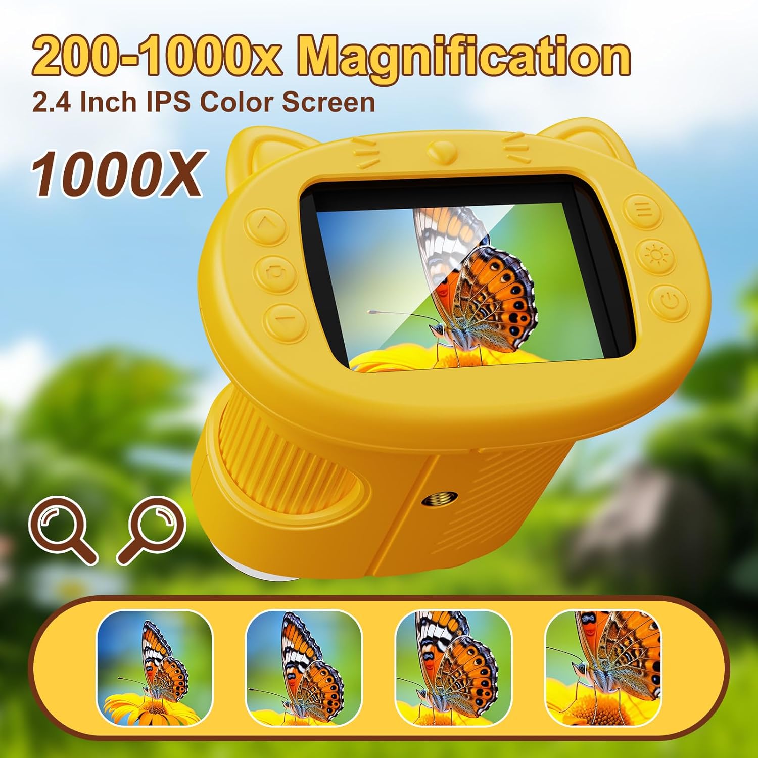 Microscope for Kids1000x Magnification with 2.4" Screen - Portable Digital Handheld Microscope for Ages 3-12, STEM Learning Toy with 8 LED Lights & 200W Camera, for Christmas or Birthdays