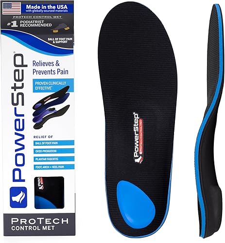 Powerstep ProTech Control Met Orthotics - Plantillas de zapatos de longitud completa para dolor de pie metatarsiano y fascitis plantar, ortopédicos
