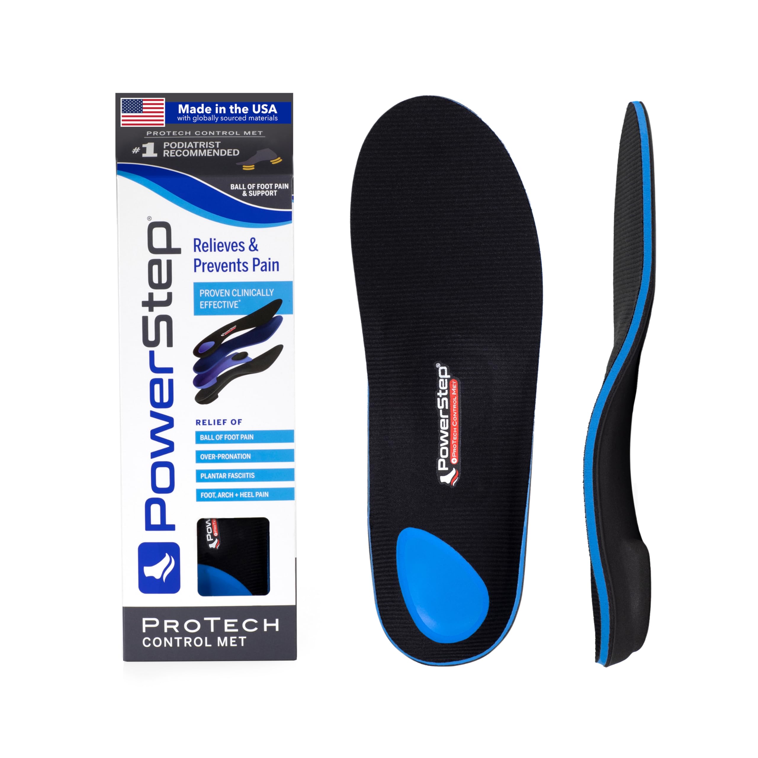 ProTech Control Met Orthotics - Full Length Shoe Insoles for Metatarsal Foot Pain & Plantar Fasciitis - Made in USA Inserts for Overpronation & Ball of Foot Pain Relief (M 8-8.5 W 10-10.5)