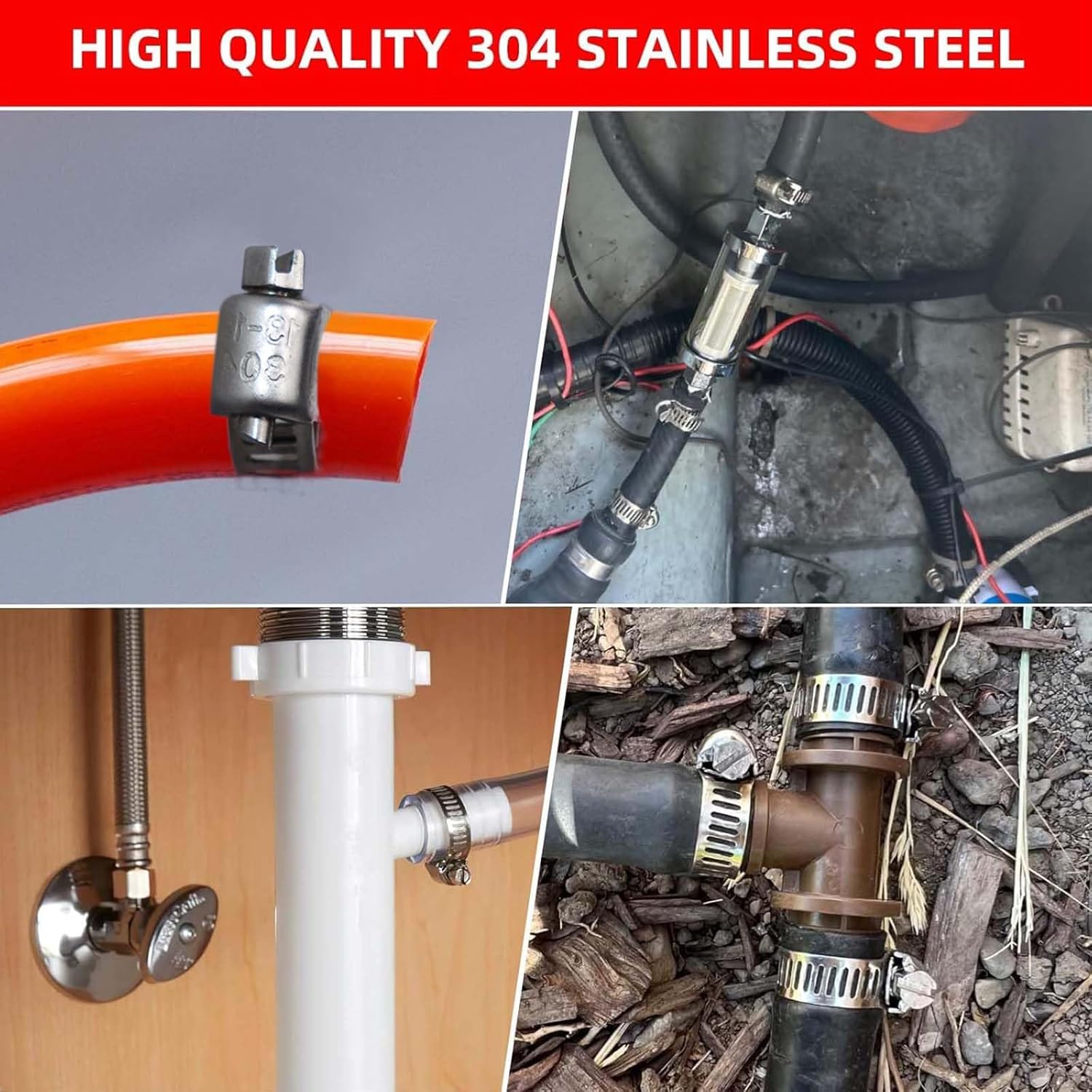 Hose Clamp-20pcs Stainless Steel Hose Clamps Adjustable 3/8''-5/8''(10-16mm) Worm Gear Hose Clamp,Metal Fuel Line Pipe Clamp for Fuel Line,Plumbing,Mechanical Applications,Radiators,Garden etc.