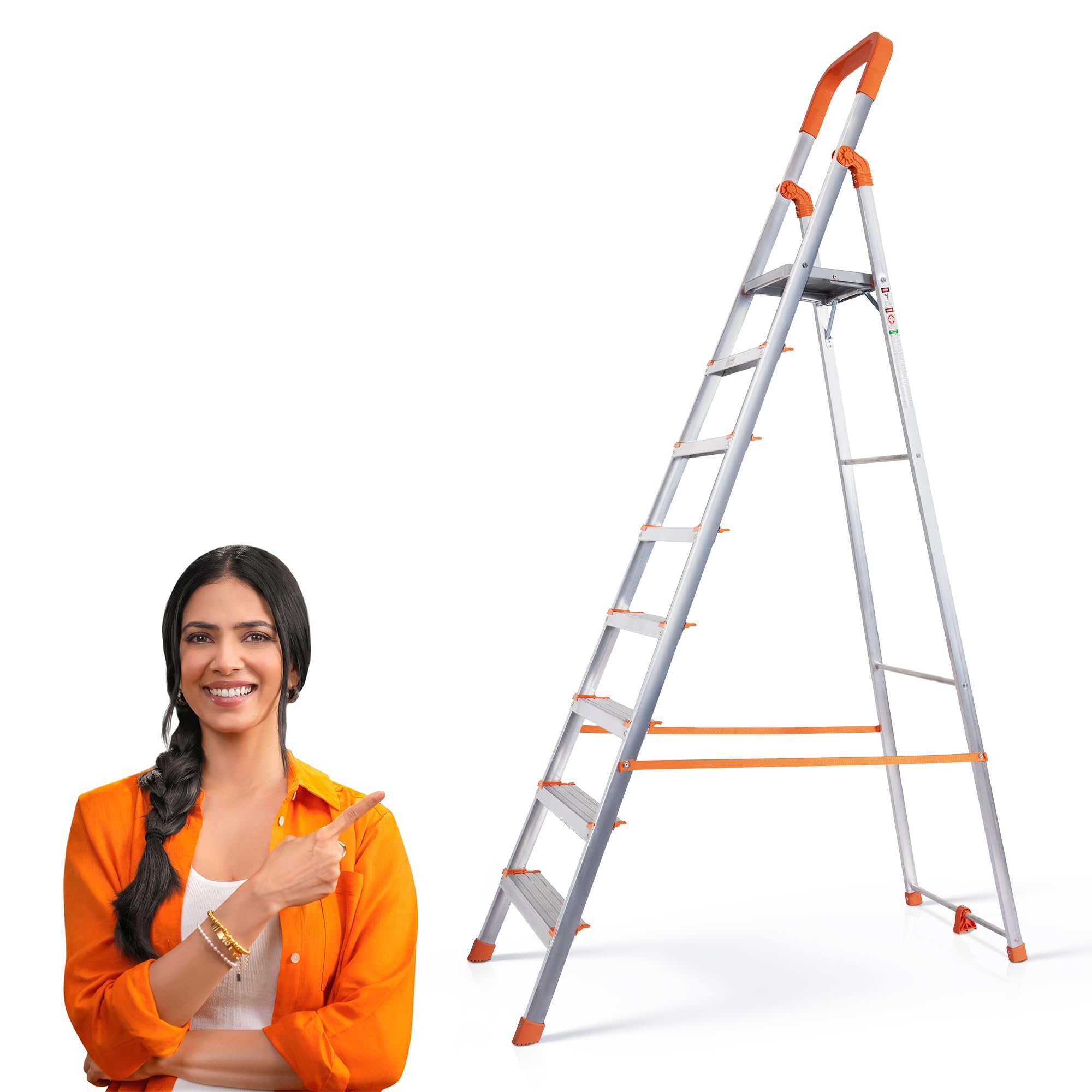 PROHOME Aluminium Ladder for Home 8 Steps Foldable with Railing & Anti-Skid Wide Steps | 8 Step Ladder for Home Use, Kitchen & Household | 270 Kg Capacity Folding Ladder | 5 Year Warranty (Orange) — Amazon image 21