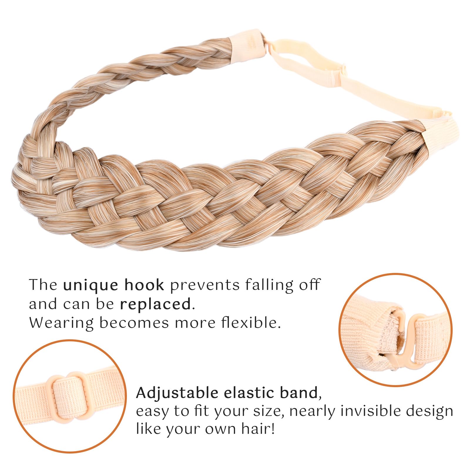 Gledola 5 Strands Synthetic Hair Braid Headband Hair Braided Headband for Women Girl (Golden Blonde) - Image 3