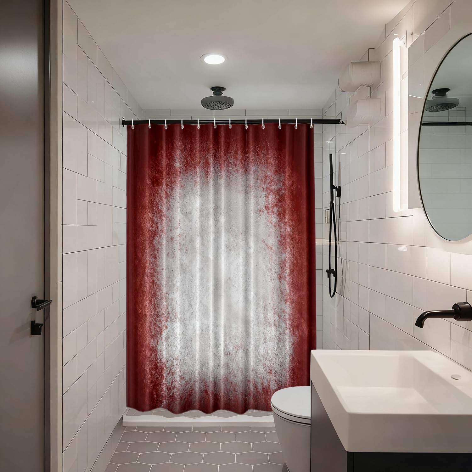 Shrahala Gray Black Grey Shower Curtain, Abstract Art Maroon Decor Shower Curtain for Shower Stall Bathroom Waterproof of Standard Size 72x72 Inch