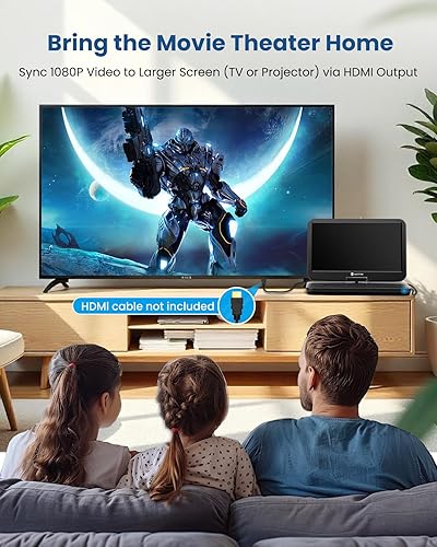 Miniatura 5 de WONNIE Reproductor de DVD portátil Bluray de 16.9 pulgadas con pantalla giratoria grande Full HD de 14.1 pulgadas, sonido envolvente, batería