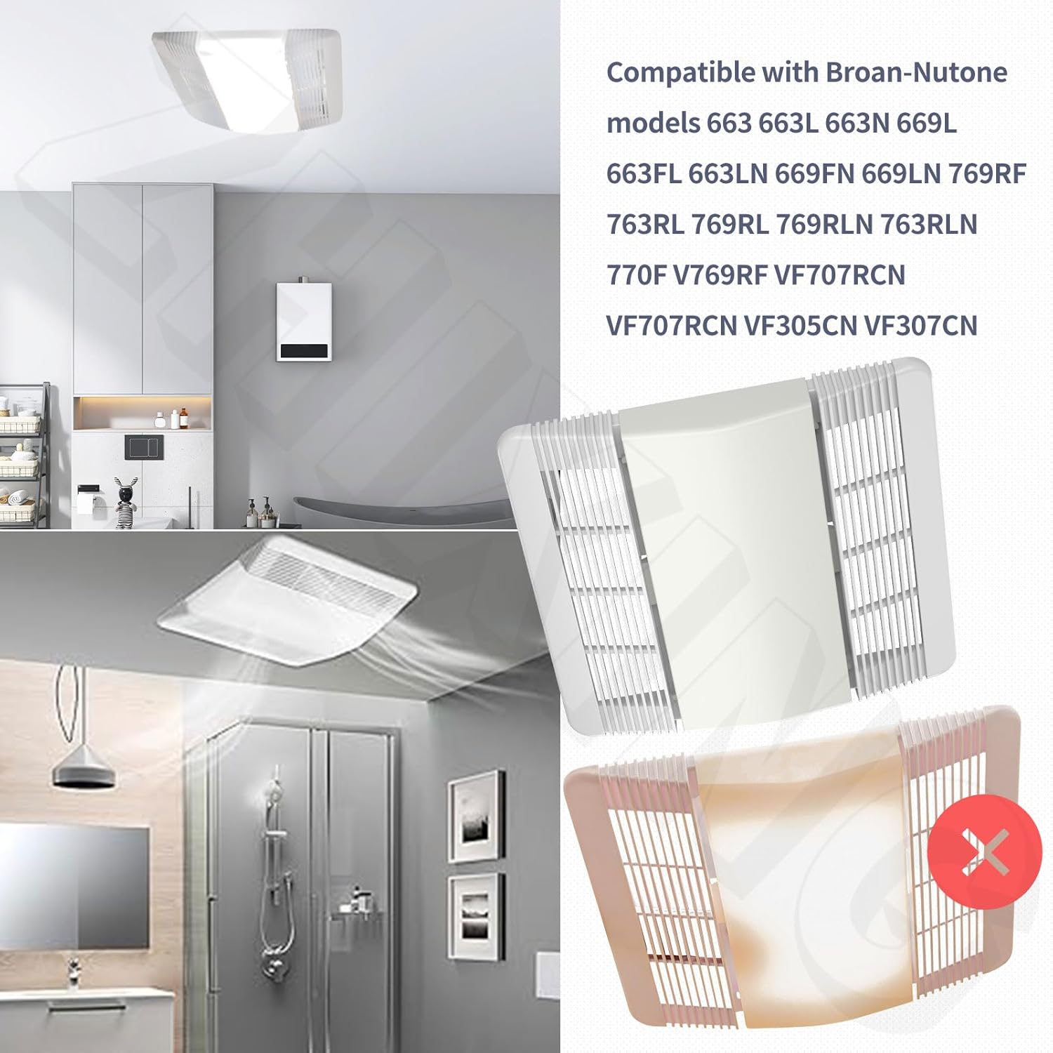 85315000 Vent Fan Cover Grille & Lens Replacement Compatible with Nu-Tone Bathroom 663 663L 663N 669L 769RLN 763RLN Bathroom Fan Exhaust for Broan-Nutone 663LN 669FN 669LN 769RF 769RL