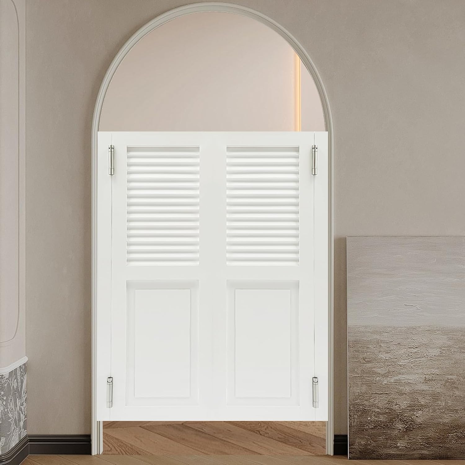 Swinging Cafe Door Pine Wood Saloon Door Includes Hinges, Swinging Door for Kitchen Shop Entrance Partition Pub Balcony (White, 31.5 * 39.4in)