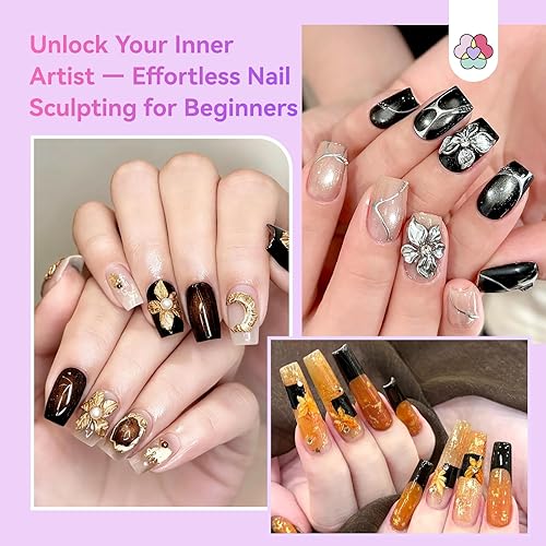 Miniatura 6 de SAVILAND Juego de gel de escultura 3D 6 gel de uñas metálico 3D para moldeo y extensión de arte de uñas, gel de uñas no pegajoso para tallar a mano,