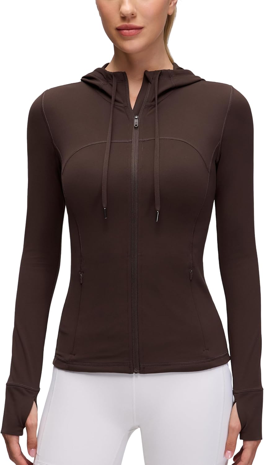 CRZ YOGA Butterluxe Hooded Athletic Jackets for Women - Full Zip Track Casual Tops with Thumb Holes Pockets