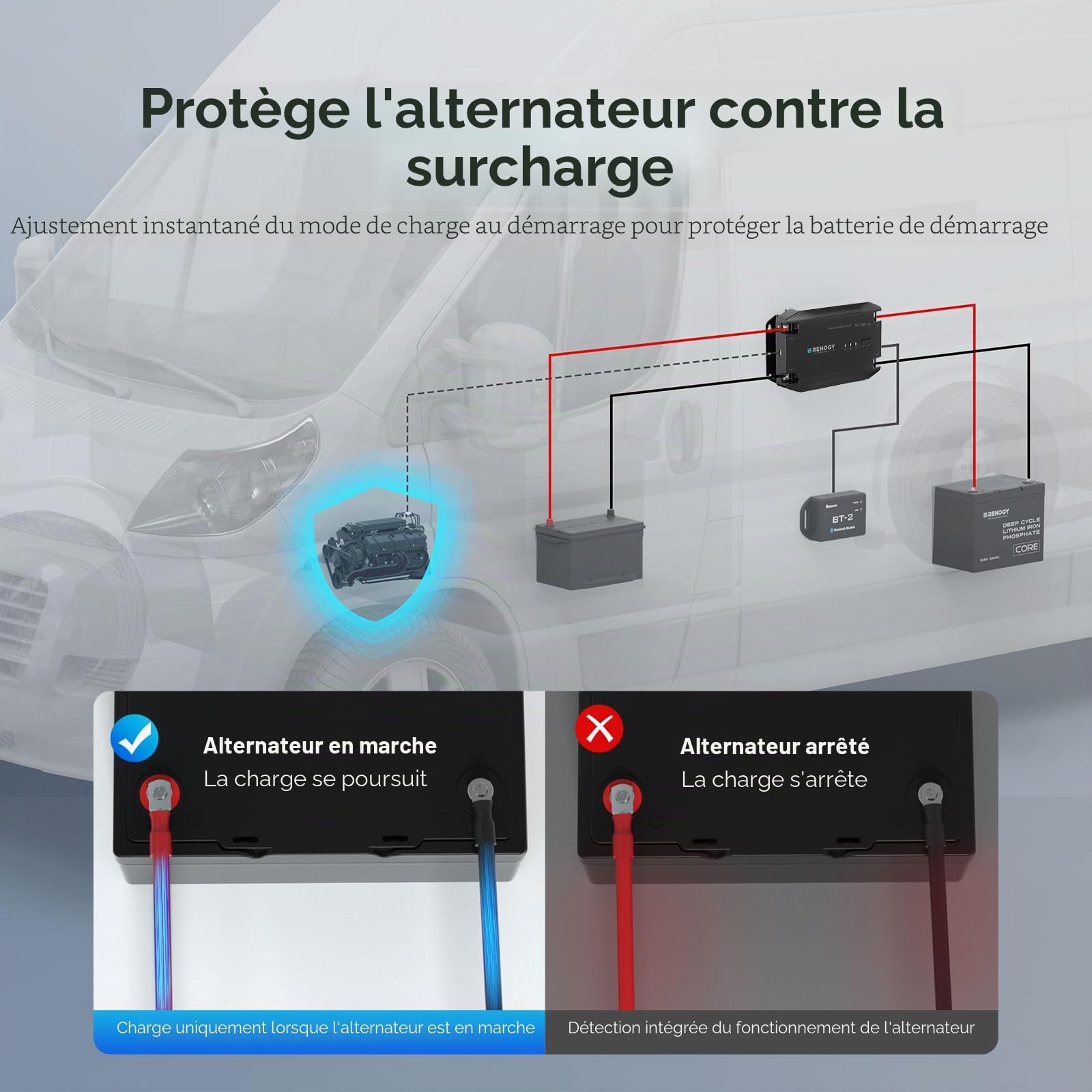 Renogy Chargeur de Batterie 20 A DCDC, Chargeur d'énergie Solaire 12 V, AGM, Flooded, Gel et Lithium, Protection Contre la surchauffe