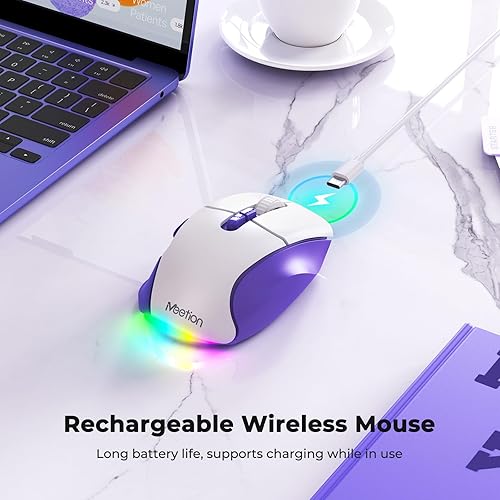 Miniatura 5 de MEETION Mouse inalámbrico para laptop, conectividad USB y Bluetooth, 4 DPI ajustables, recargable, mouse ergonómico para portátiles, iPad,