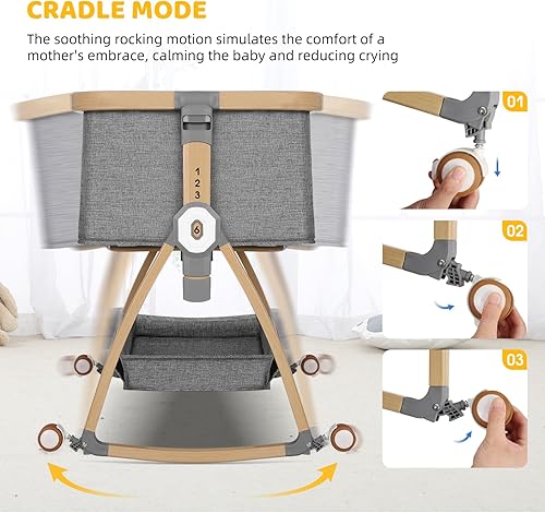 Miniatura 4 de Moisés de noche, moisés de noche, moisés mecedor, 3 en 1 con colchón, móvil, mosquitera, cesta de almacenamiento, cuna portátil ajustable de 6