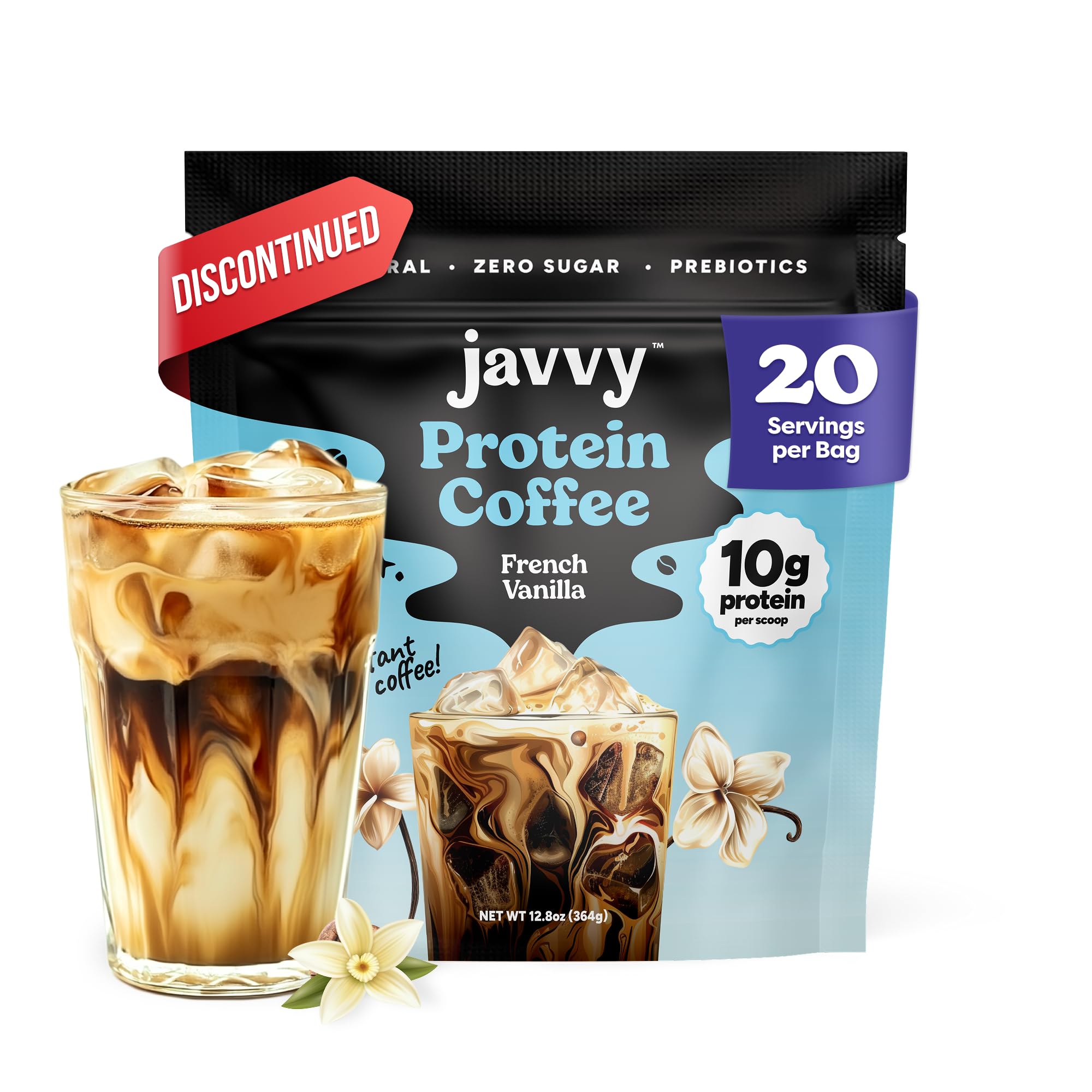 Javvy French Vanilla Protein Coffee - Premium Whey Protein & Instant Iced Coffee - 100% Arabica Coffee - Zero Artificial Flavors & Sweeteners, 20 Servings