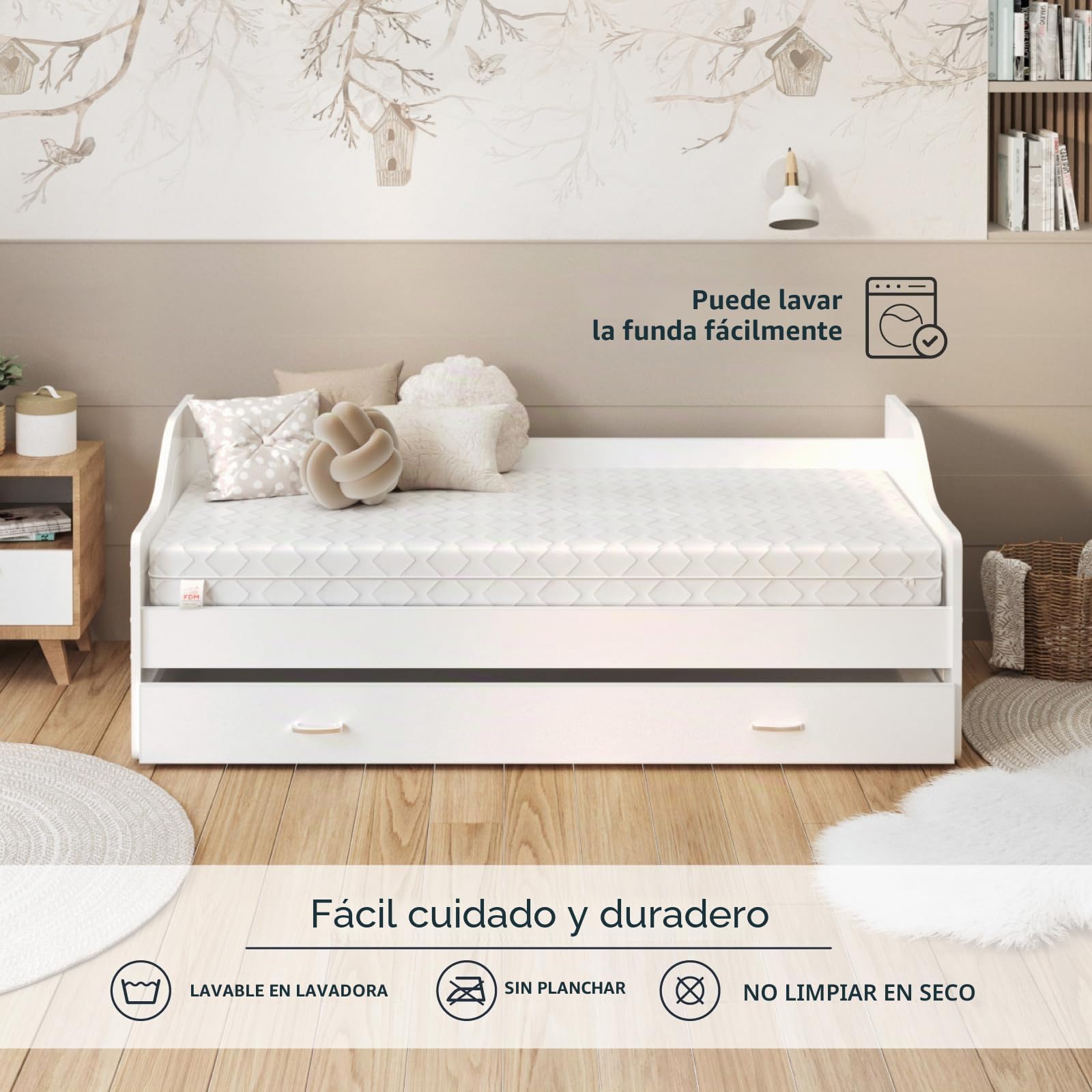 FDM Colchón de Espuma PICCHI, 90 x 190 cm, colchón de 12 cm de Altura, firmeza H3 (firmeza Media), Espuma de Poliuretano, de Dos Caras, extraíble, Lavable
