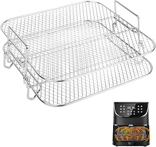 Square Air Fryer Rack for Square Air fryers,Stainless Steel 2 Layers Air Fryer Accessories, Compatible with COSORI 5.5L/6.4L, Instant Vortex Plus 5.7L, Gourmia 6.7L,Tefal 6.2L Air Fryers