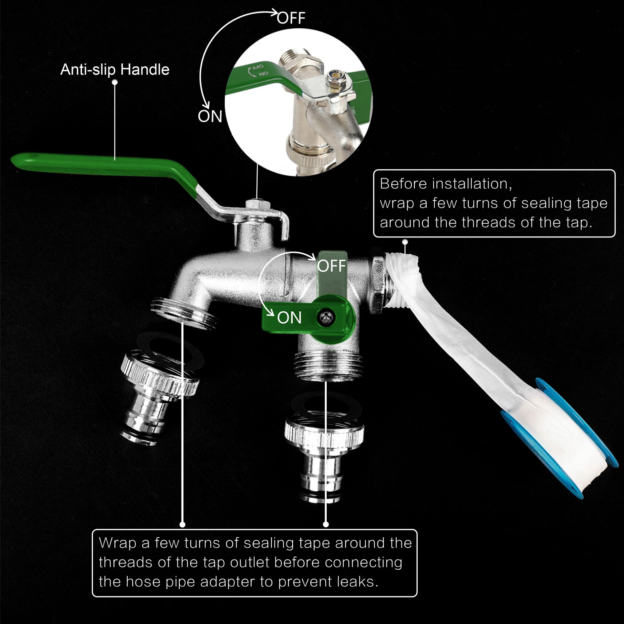 Robinet de jardin extérieur à double sortie universel 3/4 et 1/2 pouce, laiton, résistant au gel
