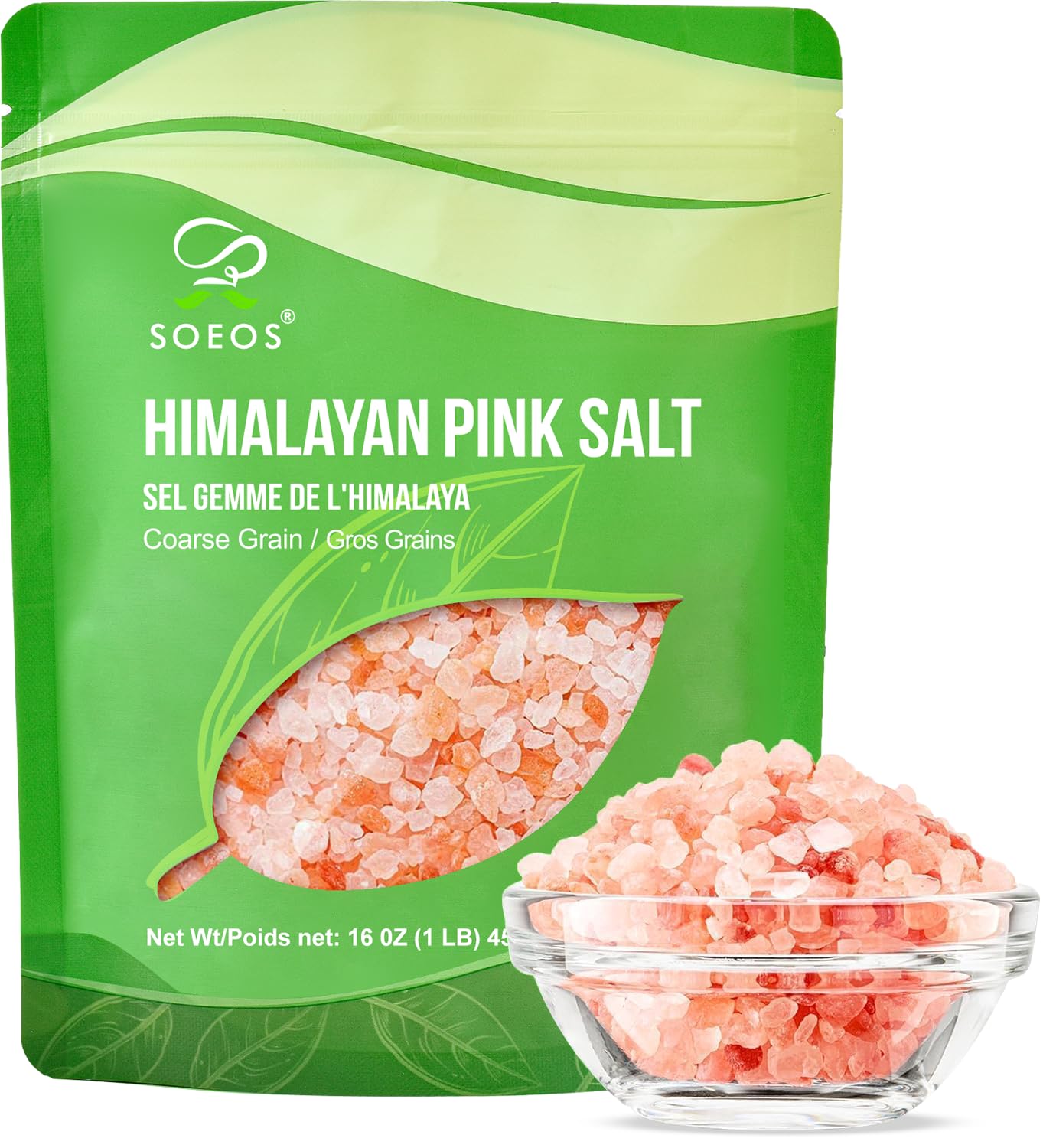Soeos Himalayan Pink Salt, Coarse Grain, 16 Oz (1 Pound), Pink Himalayan Sea Salt for Grinder Refill