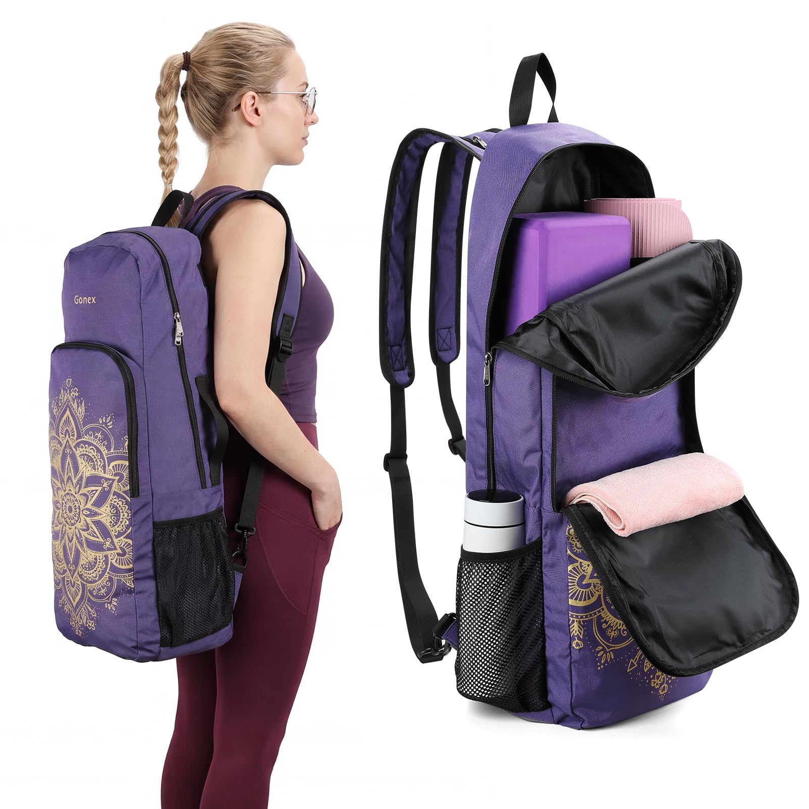 Gonex Yoga Mat Bag for Women Convertible Backpack Blocks Carrier with Wet Pocket