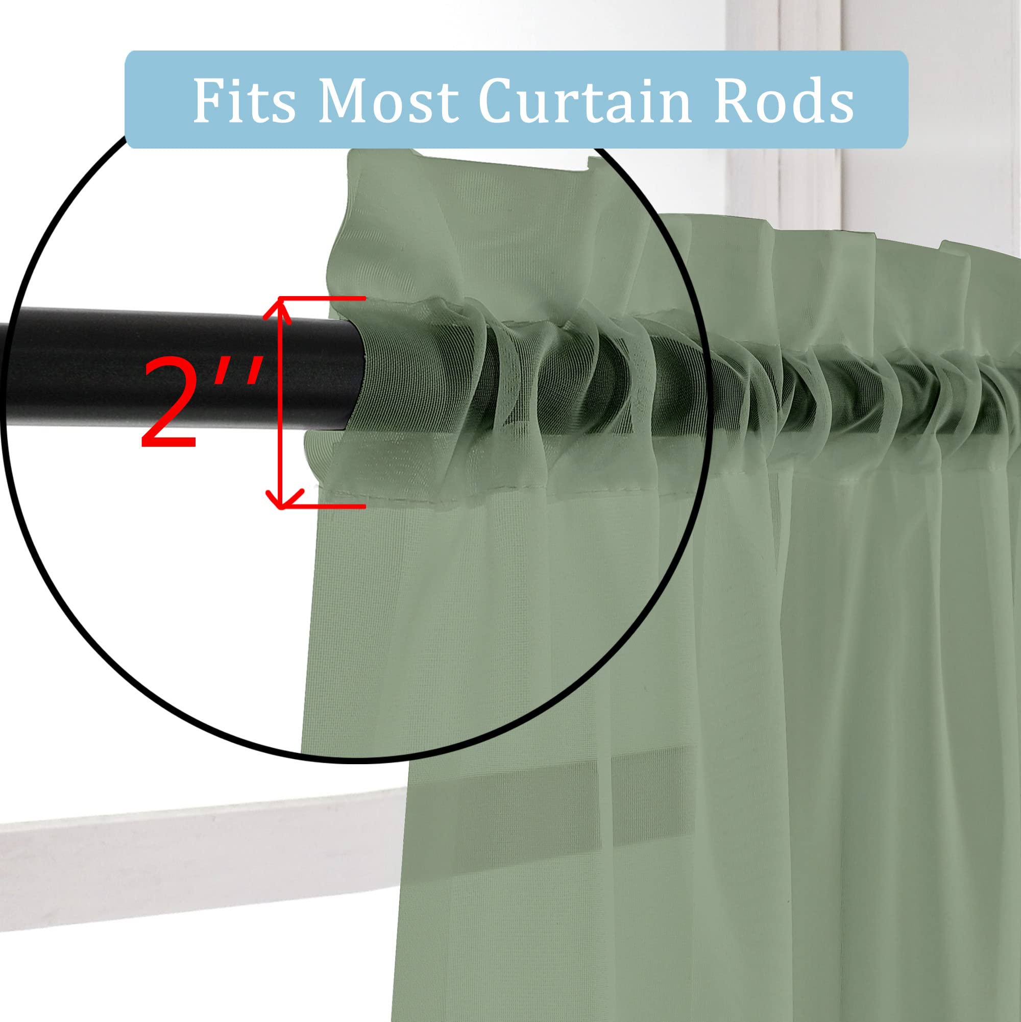 OWENIE Sheer Curtains Sage Green, 45" Long, Light Filtering for Small Window 2 Panels, Cafe Style, W 42" x L 45" (2 Panels) - Image 2