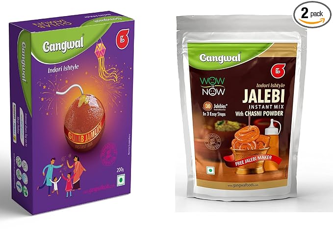 Combo Pack of 2 ( GULAB JAMUN Mix+ JALEBI Mix) | Instant Mix | Sweet Indian Dishes| 100% Natural INGRIDIANTS (JALEBI Mix)