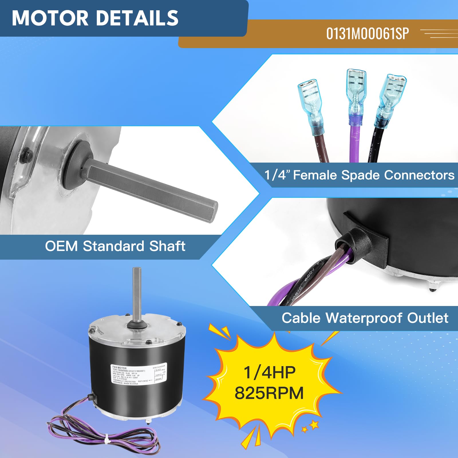 0131M00061SP - Motor eléctrico de alto par de 1/4 HP, motor duradero de grado industrial de 24 V CC para maquinaria y sistemas de automatización, diseño compacto, rendimiento eficiente